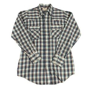 VINTAGE Dee Cee Brand Button Up Medium Blue Green Red Pearl Snap Western Mens M